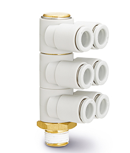 Conexión instantánea, Uso general, Conexión Tubo - Rosca macho, Codo orientable séxtuple - KQ2ZT