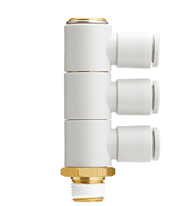 Conexión instantánea, Uso general, Conexión Tubo - Rosca macho, Codo orientable triple vertical - KQ2VT